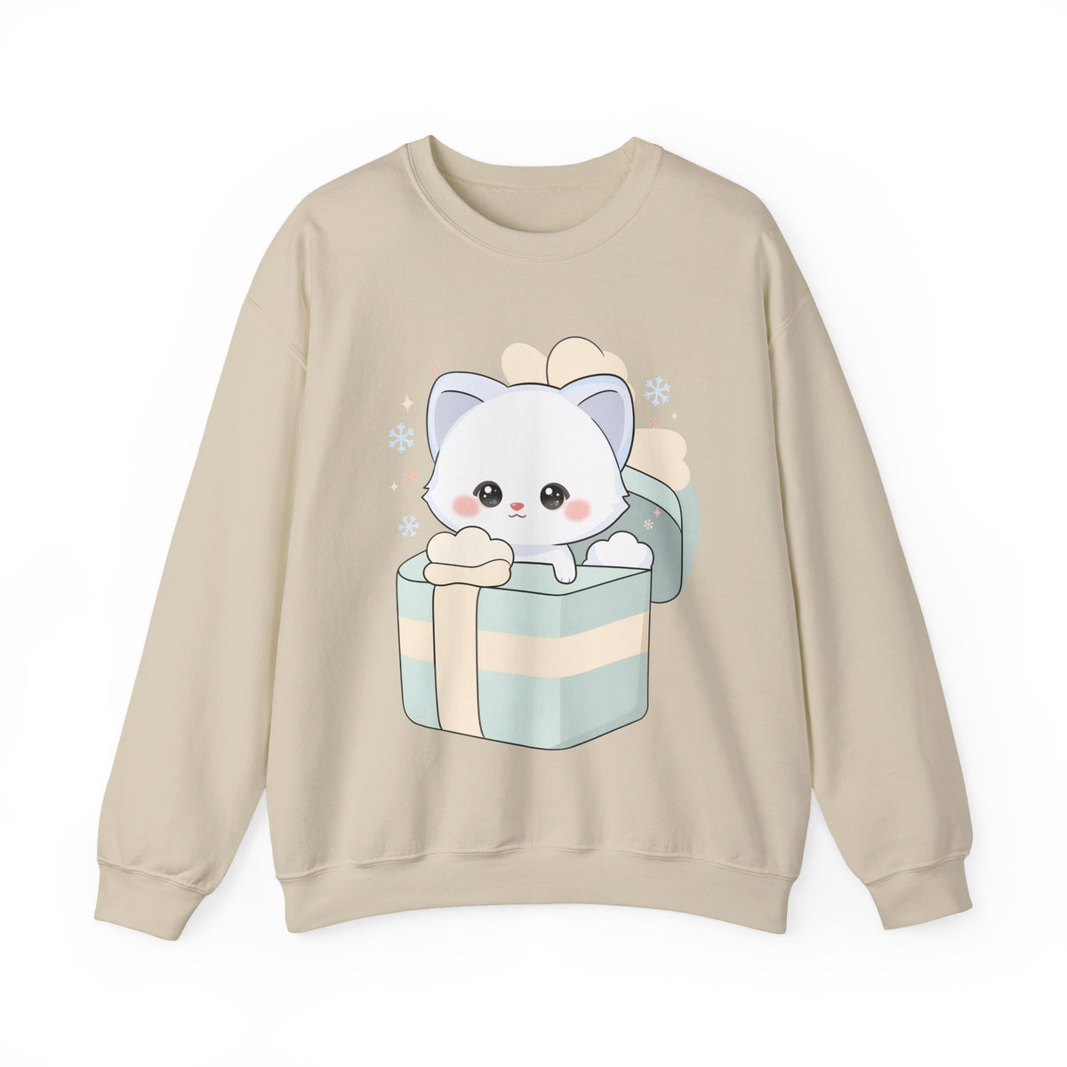 Kawaii Arctic Fox Sweatshirt, Cute Gift Box Fox Crewneck
