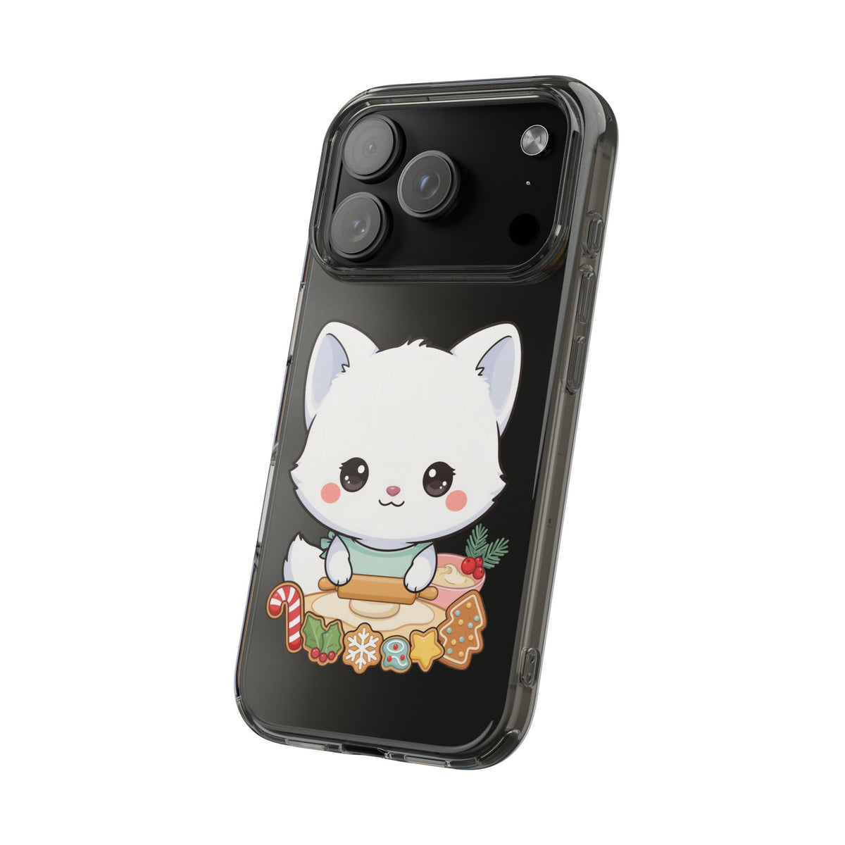 Christmas Fox Clear Phone Case, Kawaii Cookie Baker