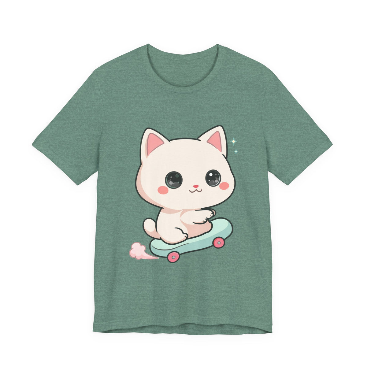 Kawaii Skateboarding Cat T-Shirt – Cute Chibi Kitty Tee