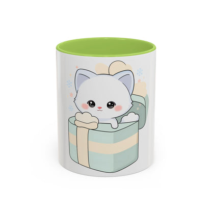 Kawaii Arctic Fox Mug, Cute Gift Box Accent Coffee Mug