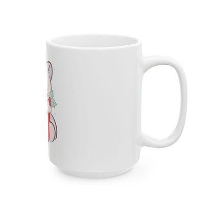 Christmas Fox Mug, Kawaii Arctic Fox in Stocking