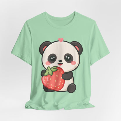 Kawaii Panda Strawberry T-Shirt – Sweet Chibi Animal Tee