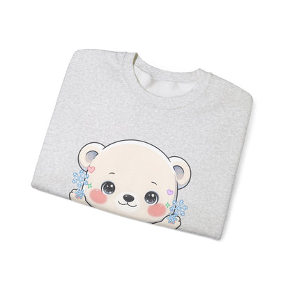 Kawaii Polar Bear Sweatshirt, Cute Snowflake Crewneck