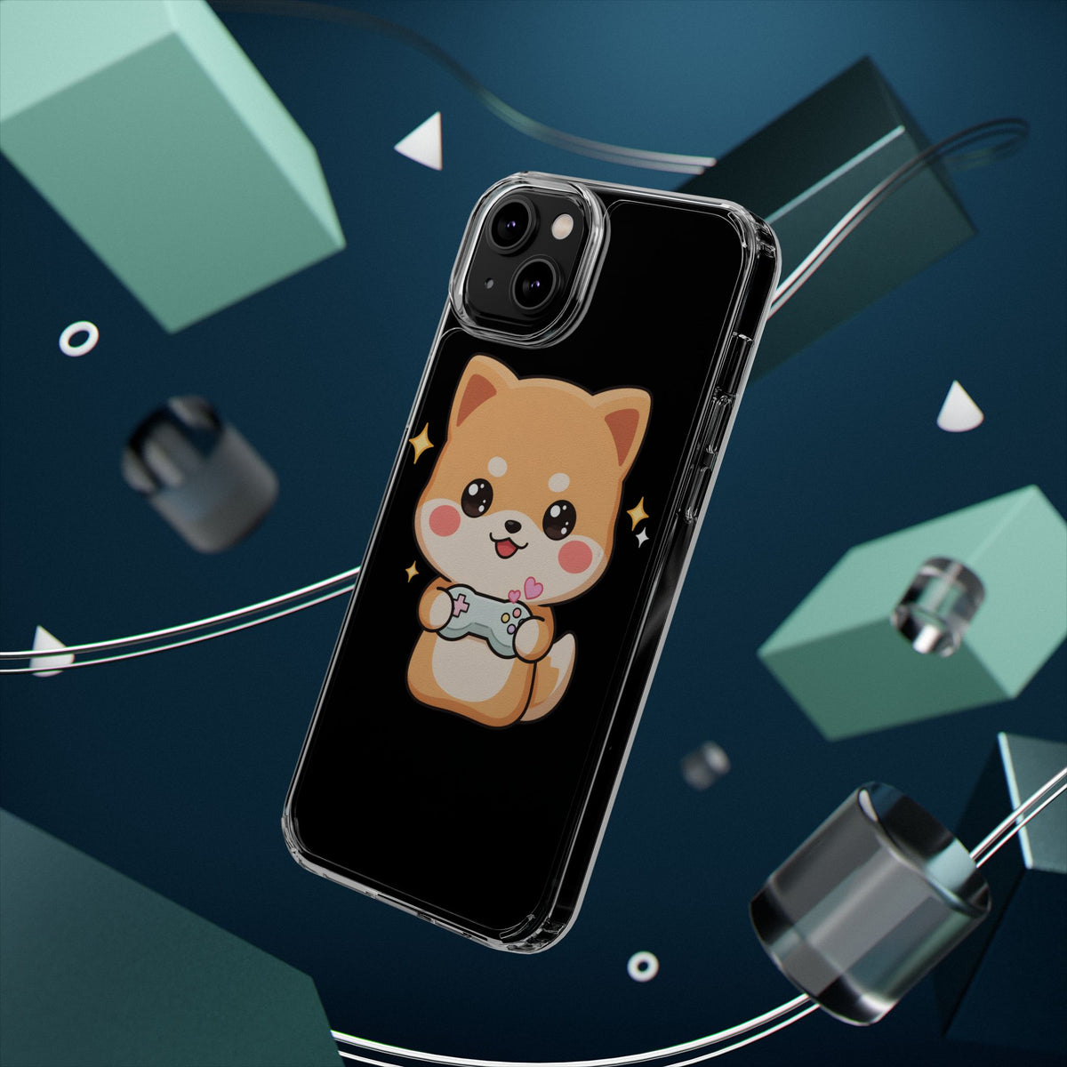 Kawaii Shiba Inu Gamer Phone Case, Clear Impact-Resistant