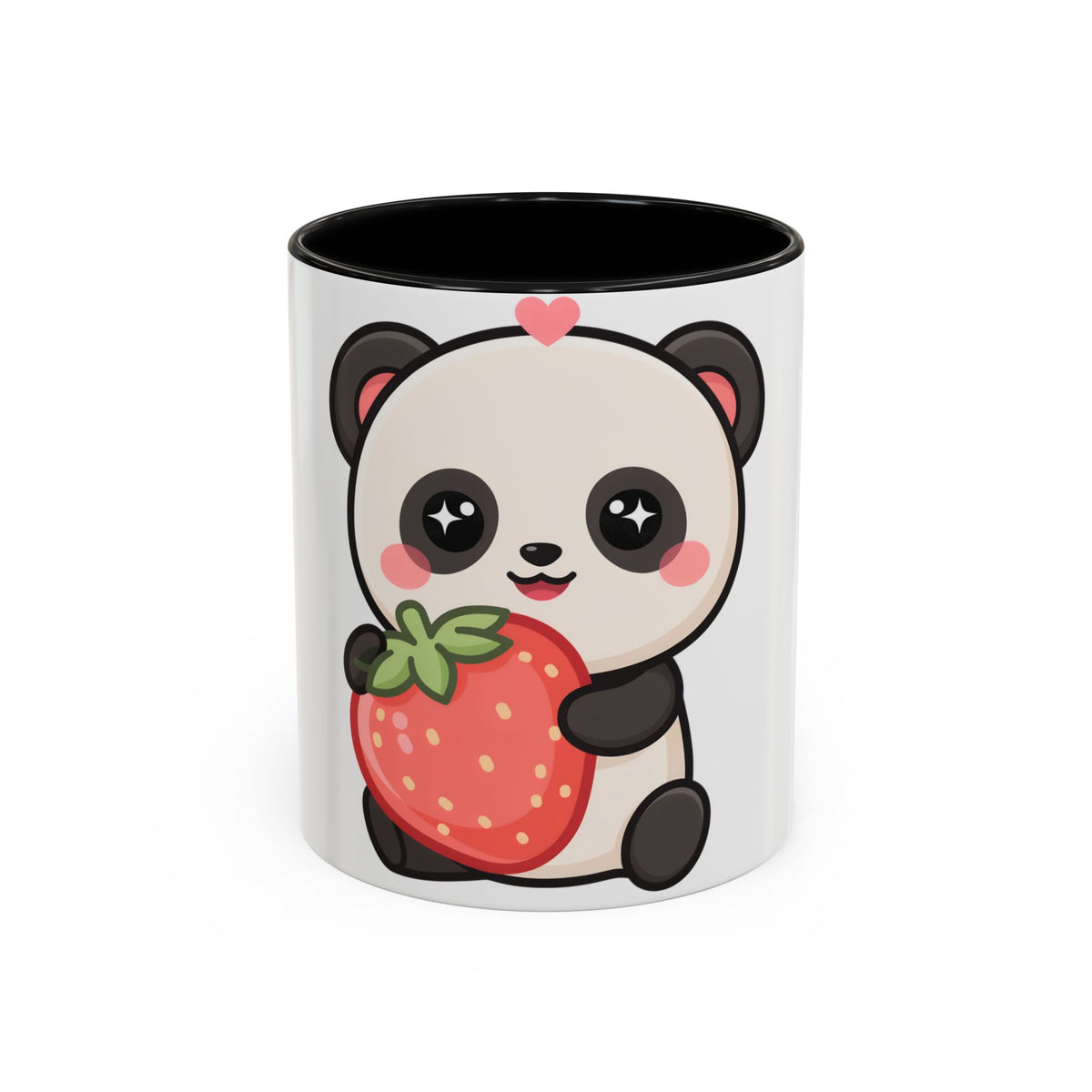 Kawaii Panda Accent Coffee Mug, Strawberry Lover Gift