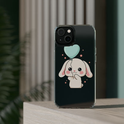 Kawaii Bunny Phone Case with Balloon, Clear Impact-Resistant