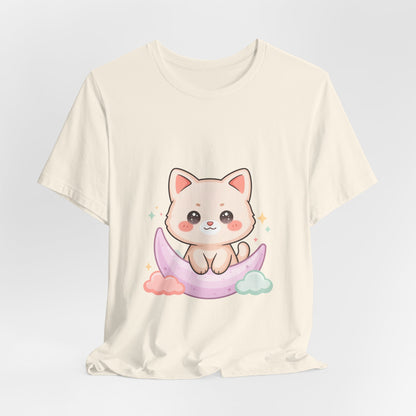 Kawaii Cat Moon T-Shirt for Cozy Night Owls