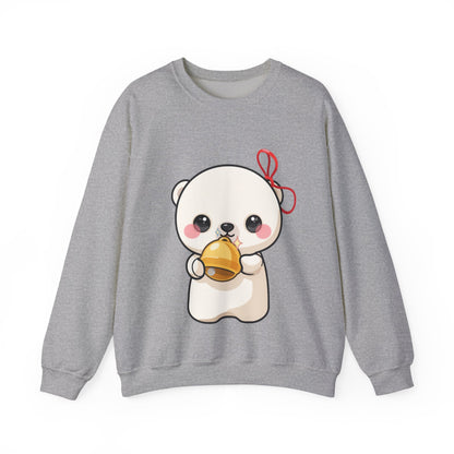 Kawaii Polar Bear Sweatshirt, Jingle Bell Holiday Crewneck