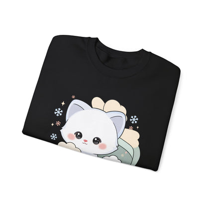 Kawaii Arctic Fox Sweatshirt, Cute Gift Box Fox Crewneck
