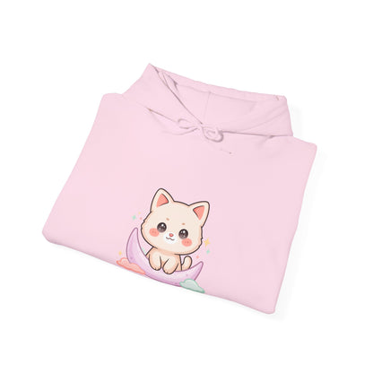 Kawaii Cat Moon Hoodie, Cute Celestial Cat Sweatshirt