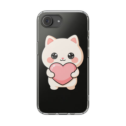 Kawaii Cat Phone Case with Heart, Clear Impact-Resistant