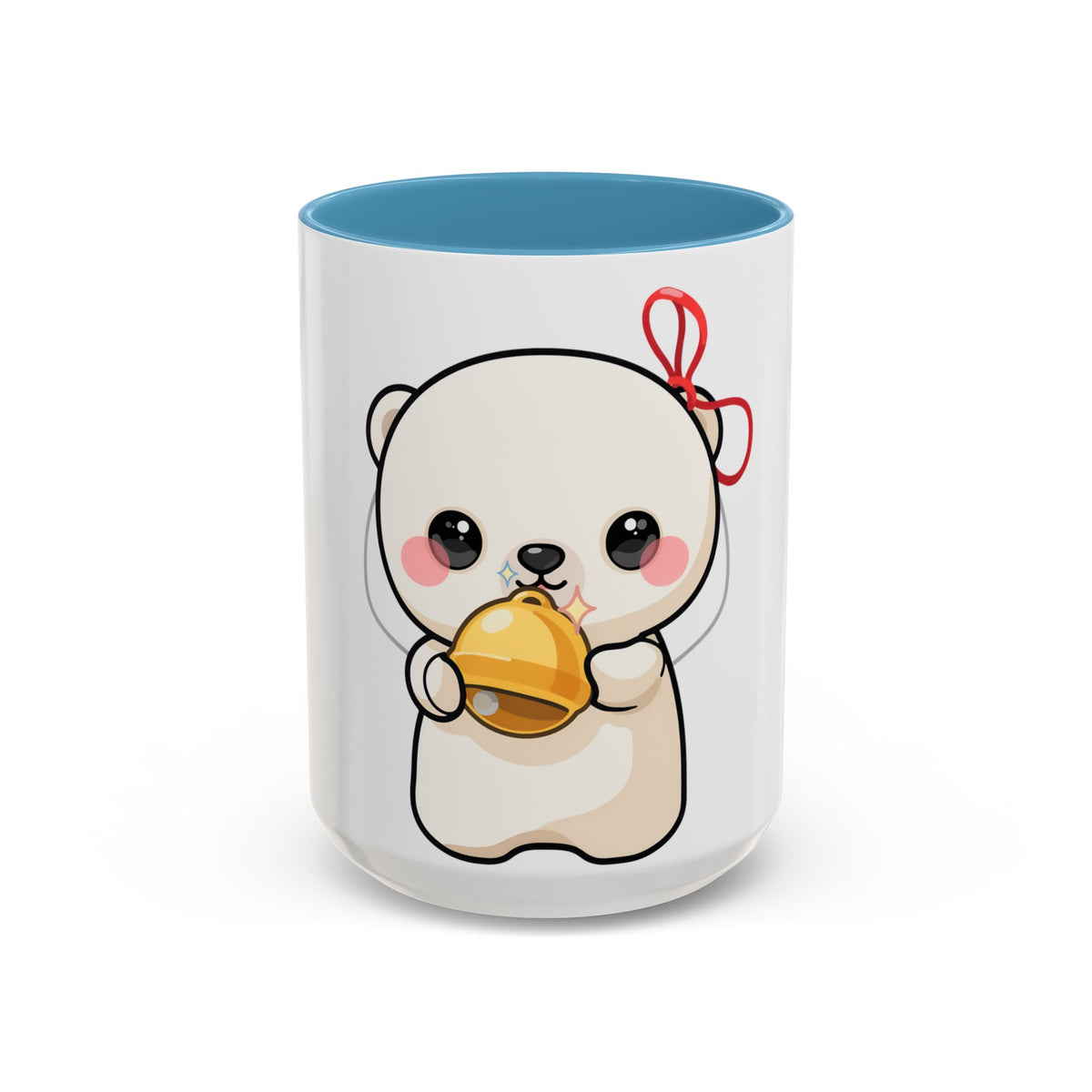 Kawaii Polar Bear Mug, Cute Jingle Bell Accent Coffee Cup