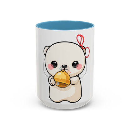 Kawaii Polar Bear Mug, Cute Jingle Bell Accent Coffee Cup