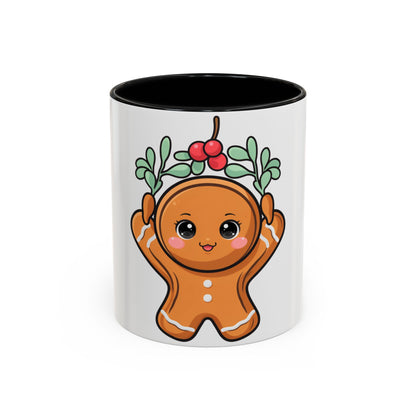 Kawaii Gingerbread Mug with Mistletoe | Christmas Accent Mug