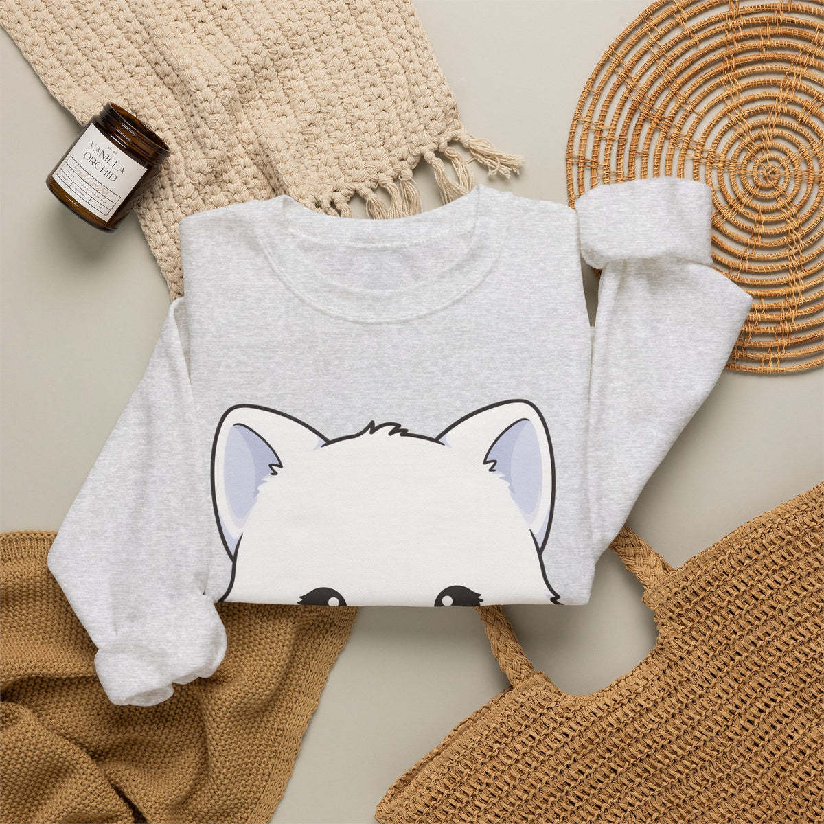 Christmas Cookie Fox Sweatshirt, Kawaii Arctic Fox Crewneck