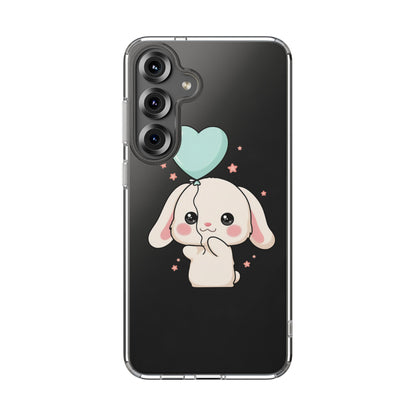 Kawaii Bunny Phone Case with Balloon, Clear Impact-Resistant