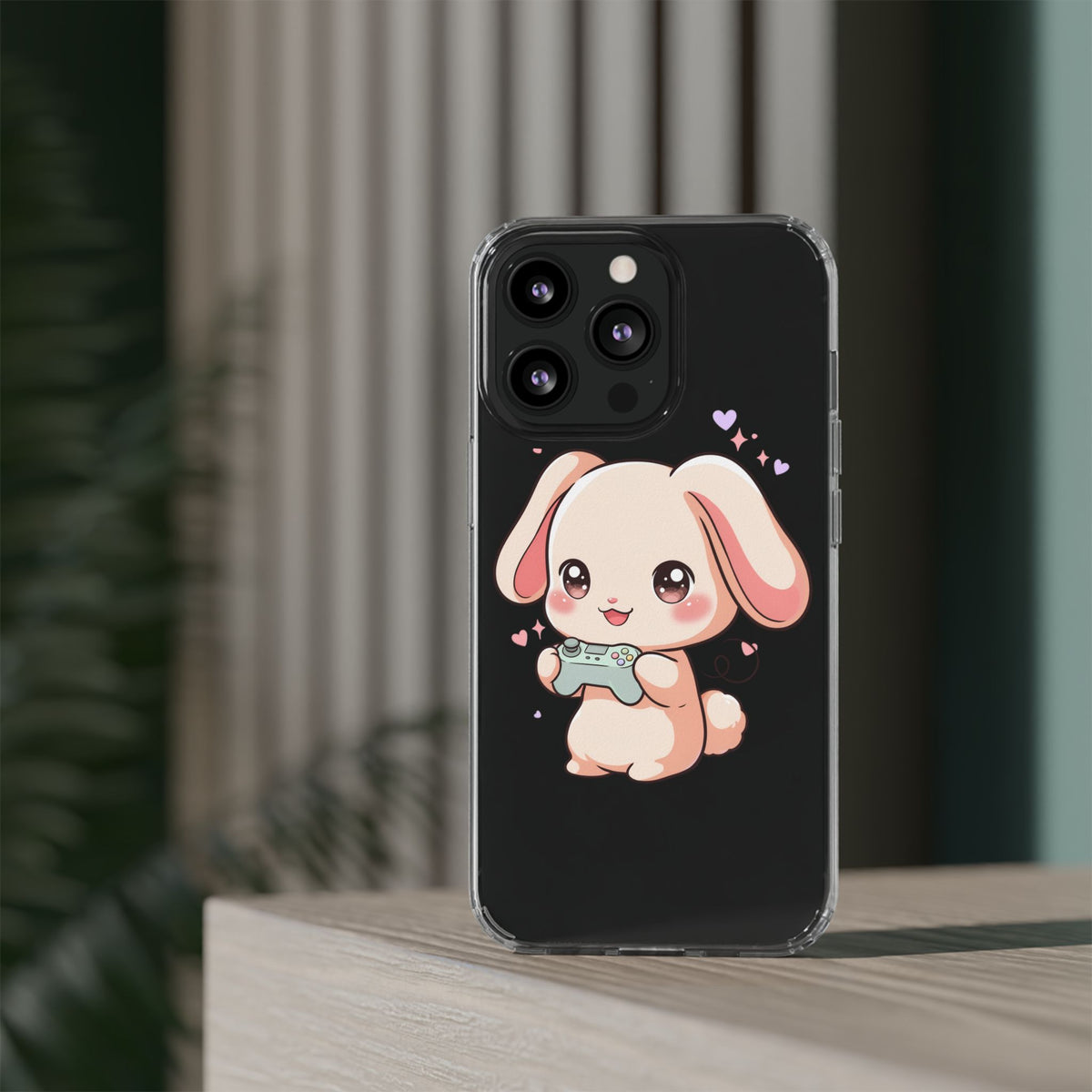 Kawaii Bunny Gamer Clear Impact-Resistant Phone Case