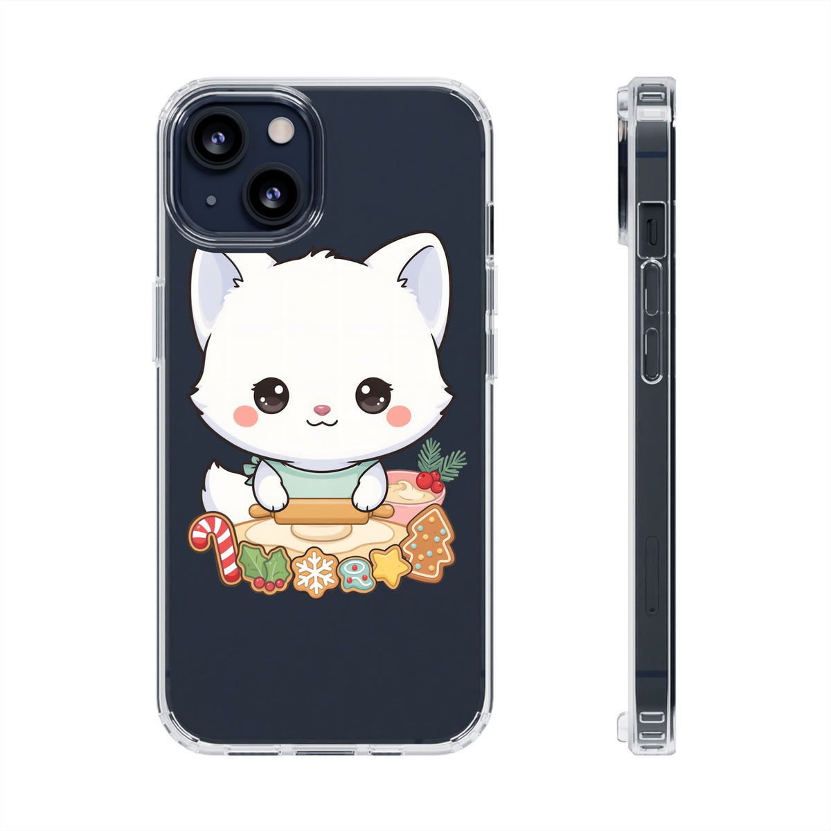 Christmas Fox Clear Phone Case, Kawaii Cookie Baker
