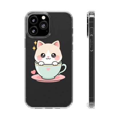 Kawaii Cat Phone Case, Cute Teacup Kitty Gift