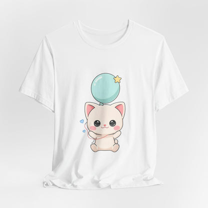 Kawaii Cat Balloon T-Shirt, Cute Chibi Kitty Tee
