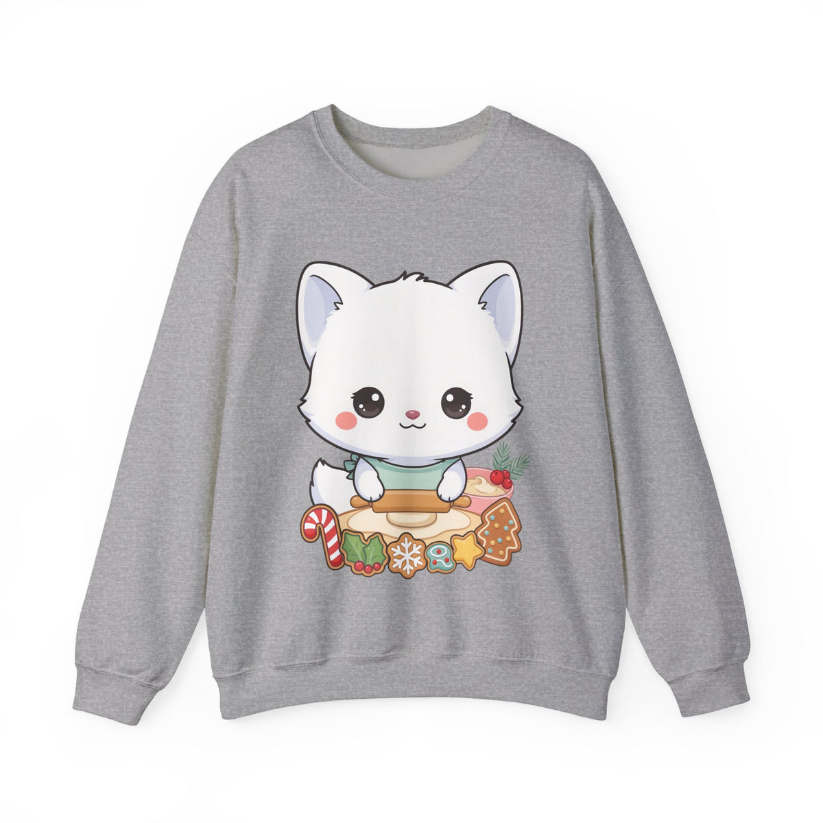 Christmas Cookie Fox Sweatshirt, Kawaii Arctic Fox Crewneck