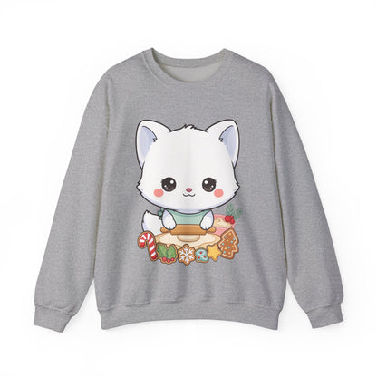 Christmas Cookie Fox Sweatshirt, Kawaii Arctic Fox Crewneck