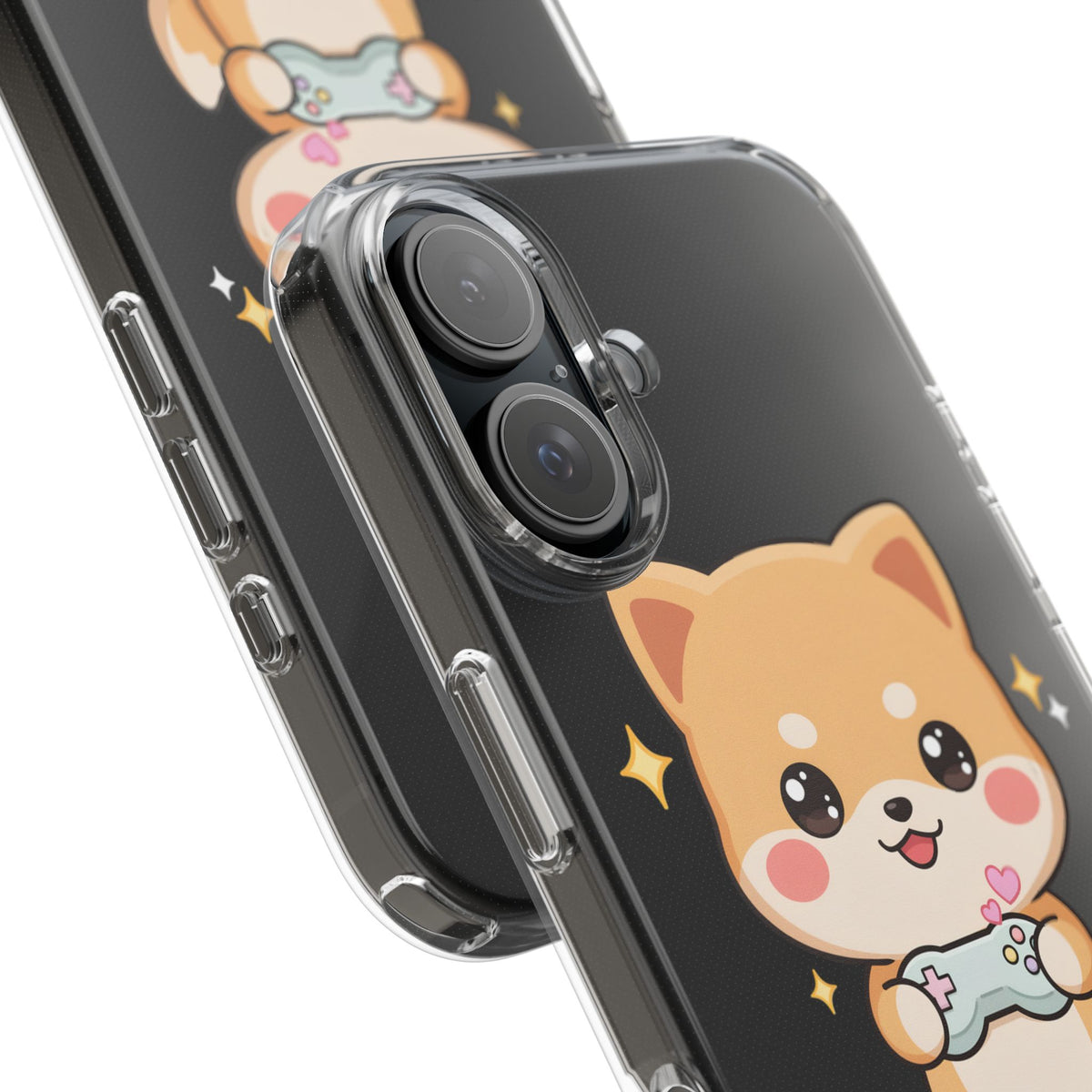 Kawaii Shiba Inu Gamer Phone Case, Clear Impact-Resistant