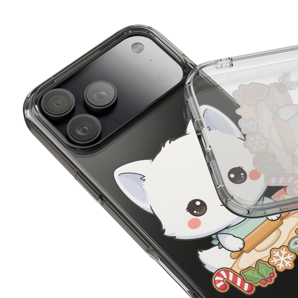 Christmas Fox Clear Phone Case, Kawaii Cookie Baker