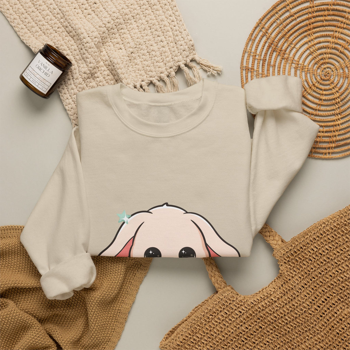 Kawaii Bunny Sweatshirt, Cute Crescent Moon Gift