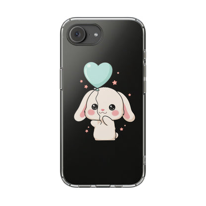 Kawaii Bunny Phone Case with Balloon, Clear Impact-Resistant