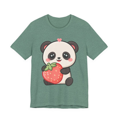 Kawaii Panda Strawberry T-Shirt – Sweet Chibi Animal Tee
