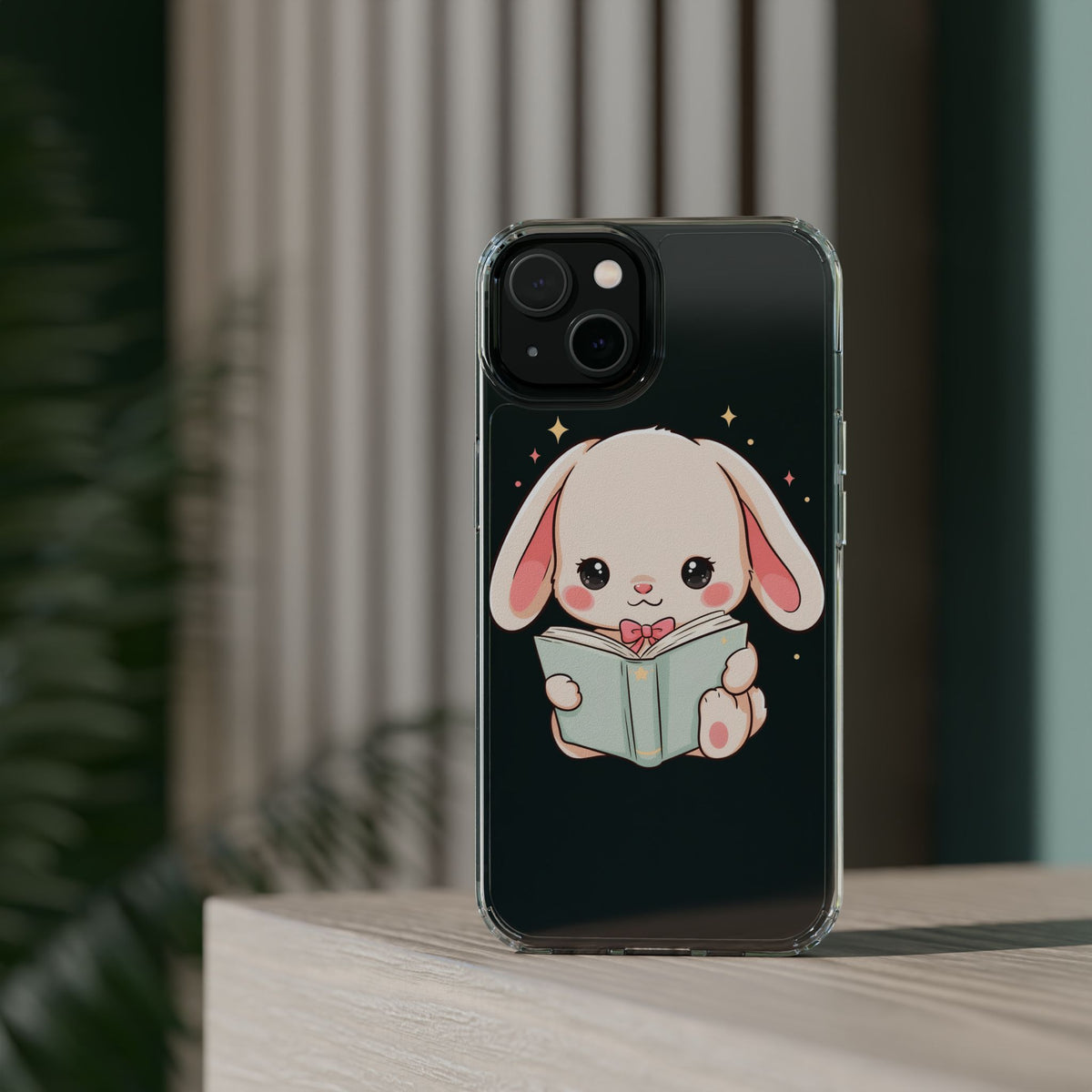 Kawaii Reading Bunny Clear Impact-Resistant Case
