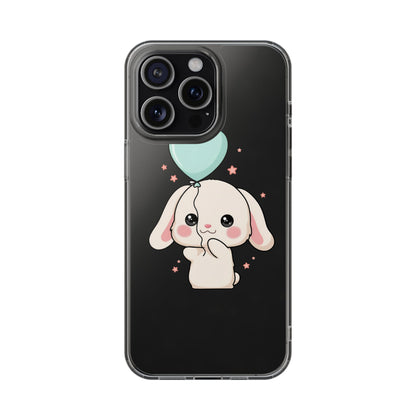 Kawaii Bunny Phone Case with Balloon, Clear Impact-Resistant