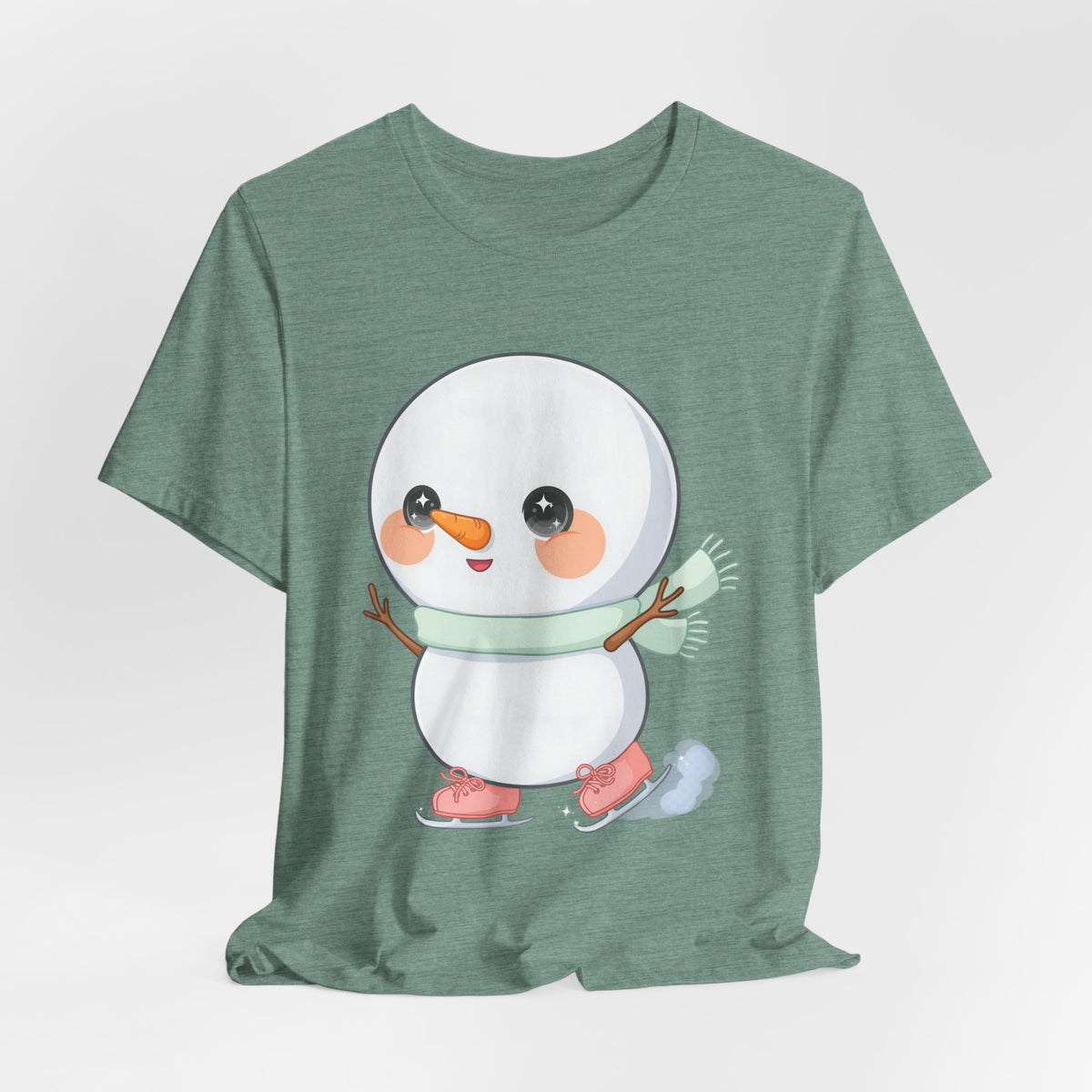 Cute Snowman T-Shirt, Kawaii Ice Skating Holiday Gift