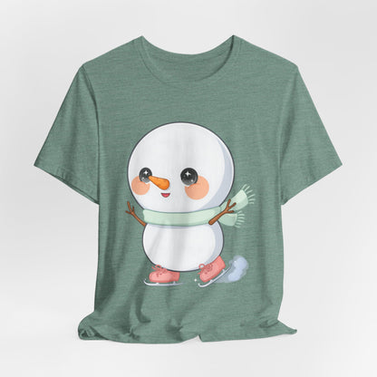 Cute Snowman T-Shirt, Kawaii Ice Skating Holiday Gift
