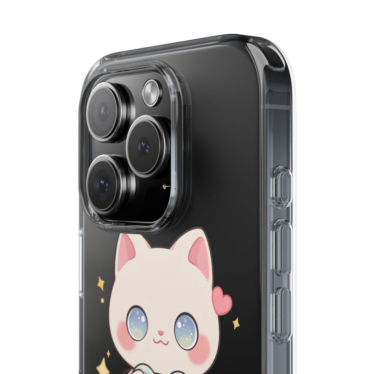 Kawaii Gamer Cat Clear Phone Case for Gaming Fans