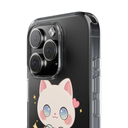 Kawaii Gamer Cat Clear Phone Case for Gaming Fans