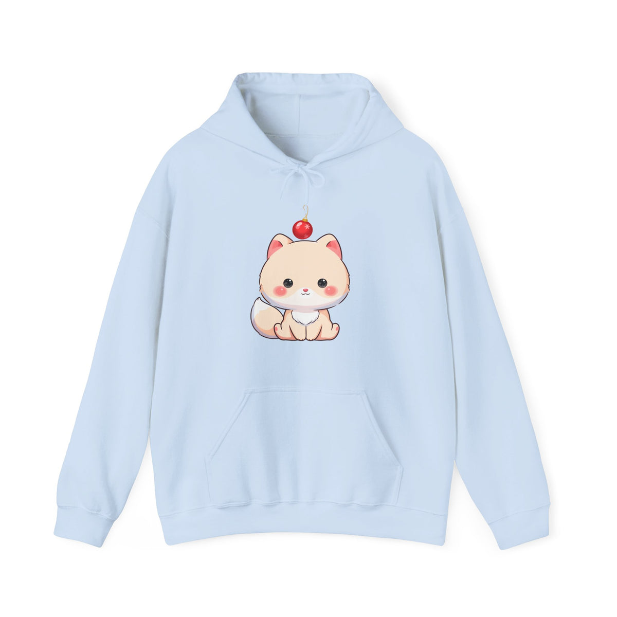 Kawaii Arctic Fox Christmas Hoodie, Unisex Heavy Blend