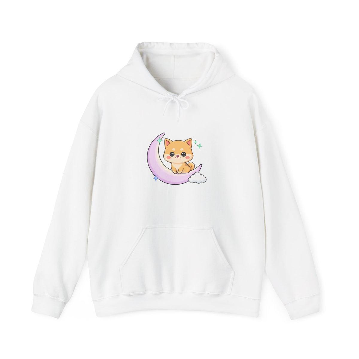 Kawaii Shiba Inu Hoodie, Cute Crescent Moon Sweatshirt
