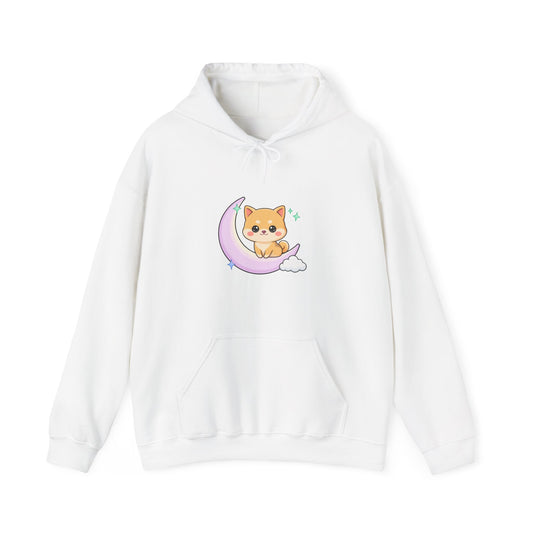 Kawaii Shiba Inu Hoodie, Cute Crescent Moon Sweatshirt