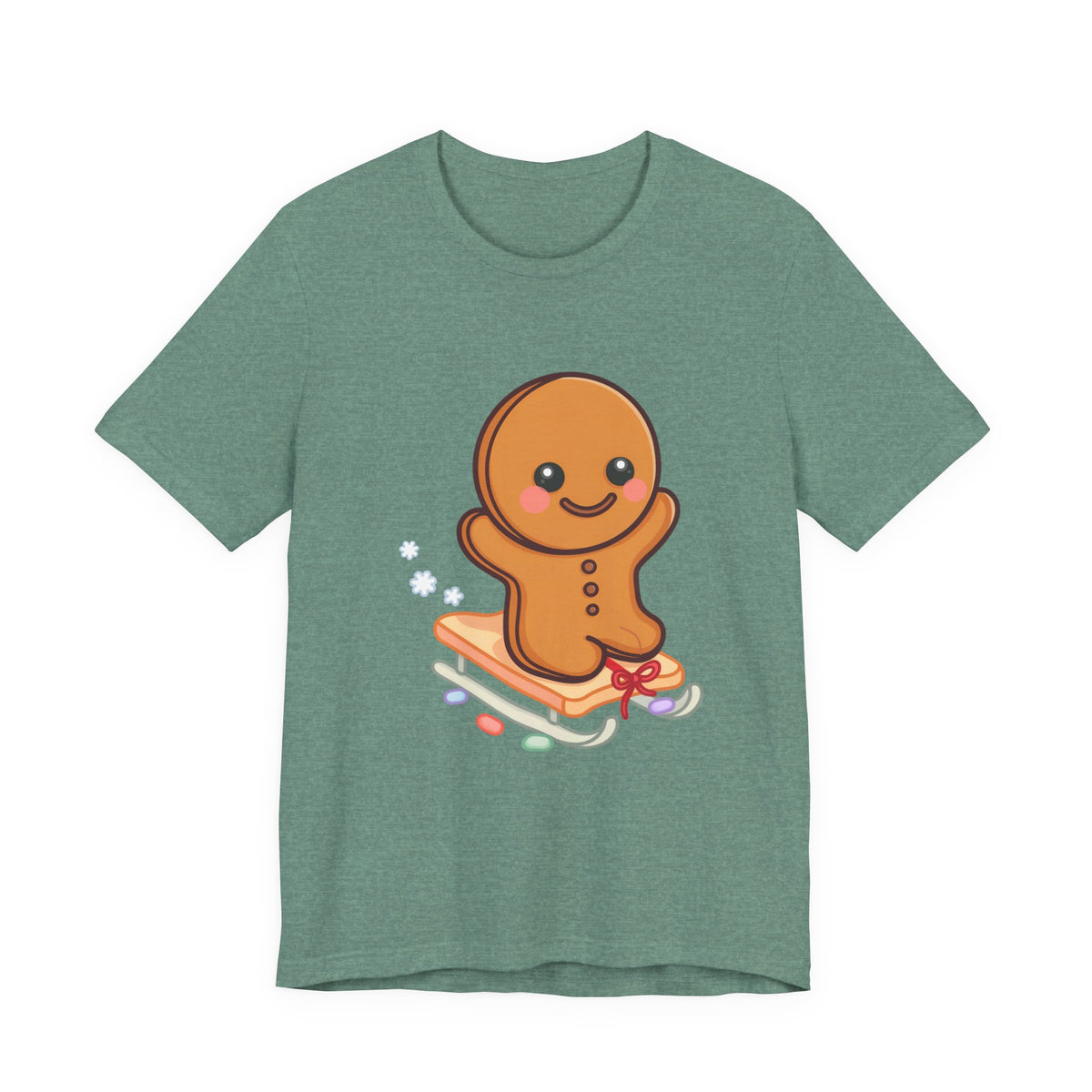 Gingerbread Man T-Shirt – Kawaii Holiday Sledding