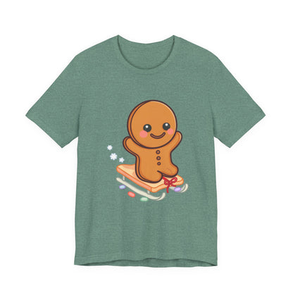 Gingerbread Man T-Shirt – Kawaii Holiday Sledding