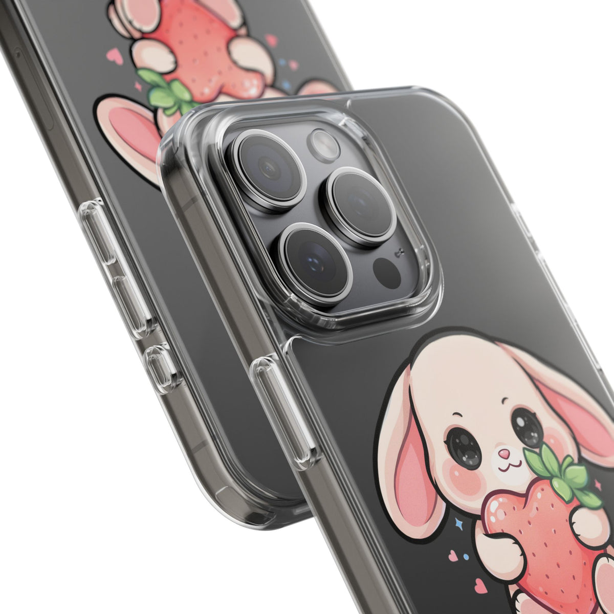 Kawaii Bunny Strawberry Phone Case, Clear Impact-Resistant