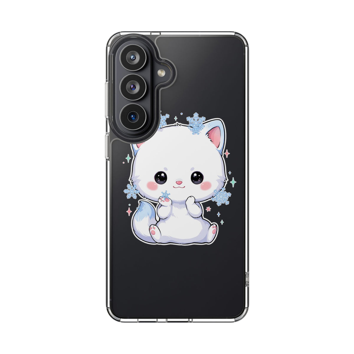 Kawaii Arctic Fox Phone Case, Cute Snowflake Clear Case