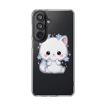 Kawaii Arctic Fox Phone Case, Cute Snowflake Clear Case