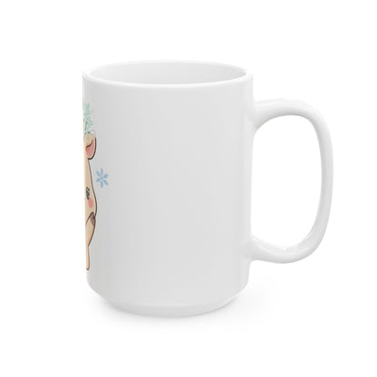 Kawaii Reindeer Mug, Cute Christmas Ceramic Coffee Cup