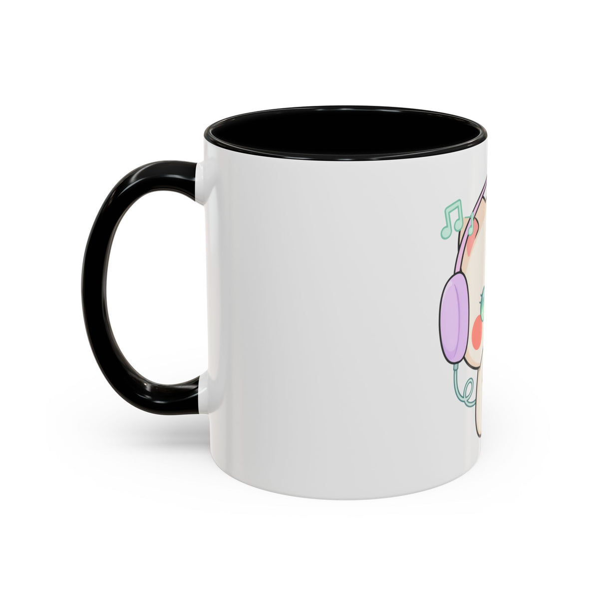 Kawaii Cat Coffee Mug, Music Lover Accent Ceramic Mug