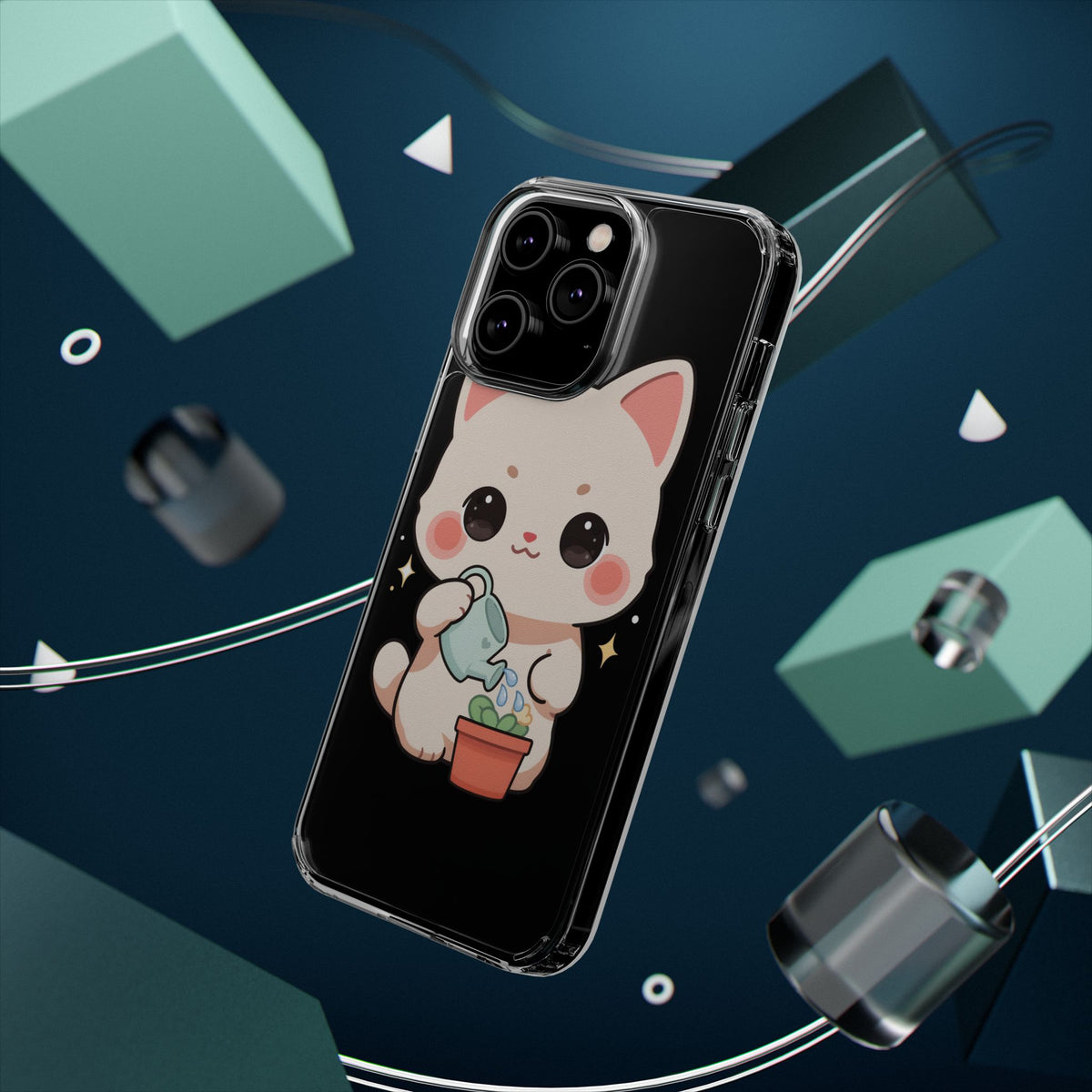 Kawaii Cat Phone Case, Cute Plant Lover Gift