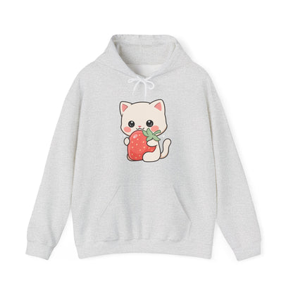 Kawaii Cat Strawberry Hoodie, Cute Chibi Cat Sweatshirt
