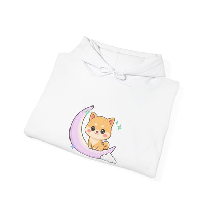 Kawaii Shiba Inu Hoodie, Cute Crescent Moon Sweatshirt